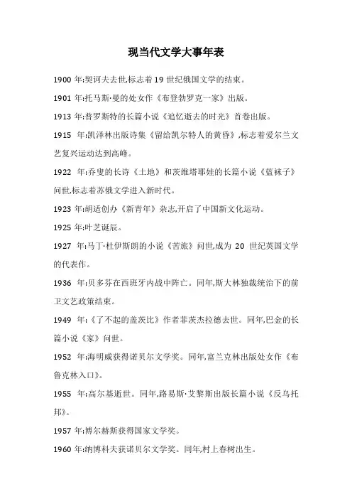 现当代文学大事年表