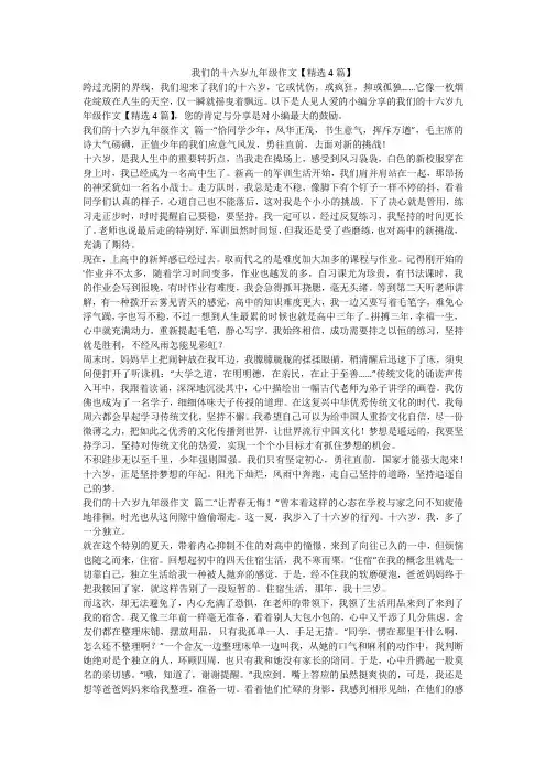 2023最新-我们的十六岁九年级作文【精选4篇】