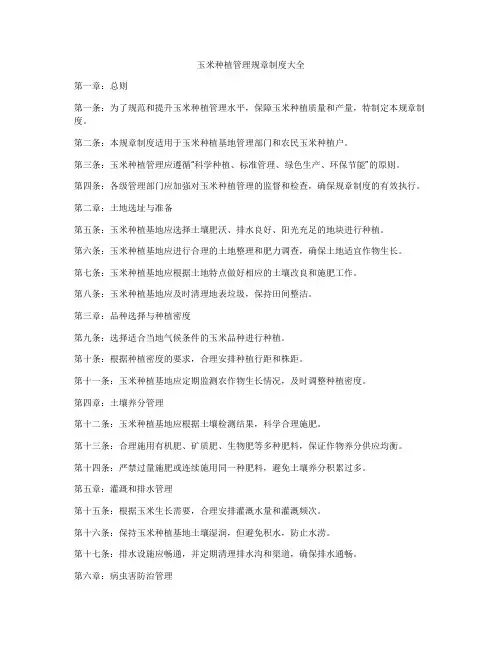 玉米种植管理规章制度大全