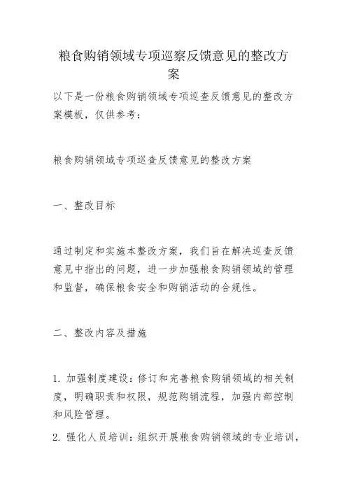 粮食购销领域专项巡察反馈意见的整改方案
