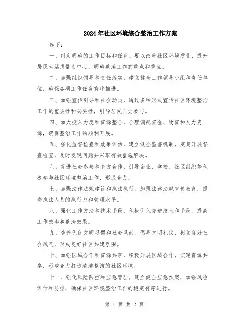 2024年社区环境综合整治工作方案