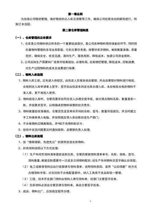 仓储物流管理制度及流程