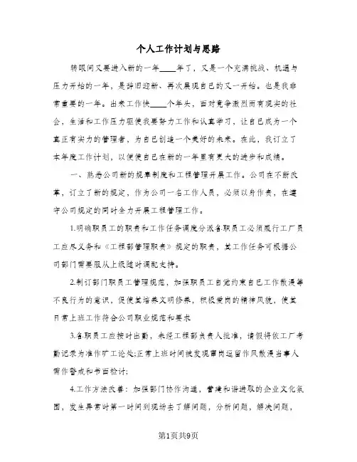 个人工作计划与思路(三篇)