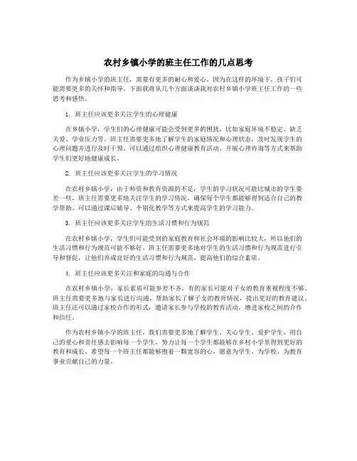 农村乡镇小学的班主任工作的几点思考