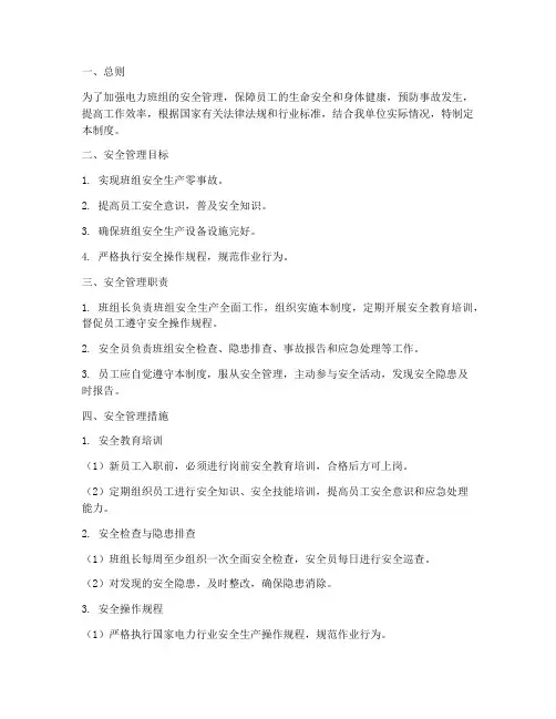 电力班组日常安全管理制度