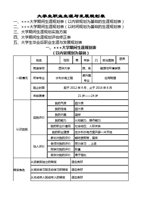 职业规划大学生职业生涯与发展规划表WORD档P18