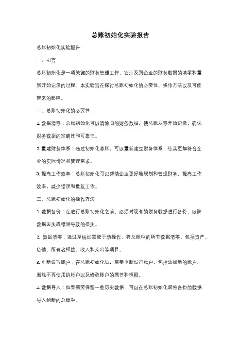 总账初始化实验报告