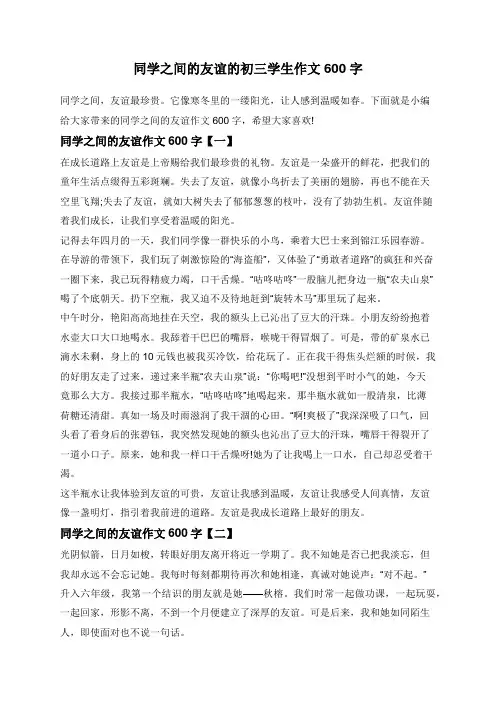 同学之间的友谊的初三学生作文600字