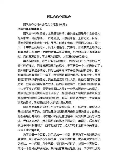 团队合作心得体会范文（精选10篇）