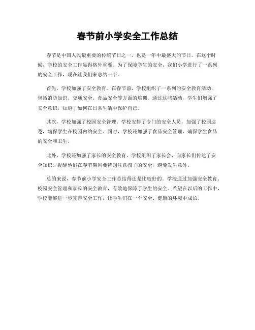 春节前小学安全工作总结