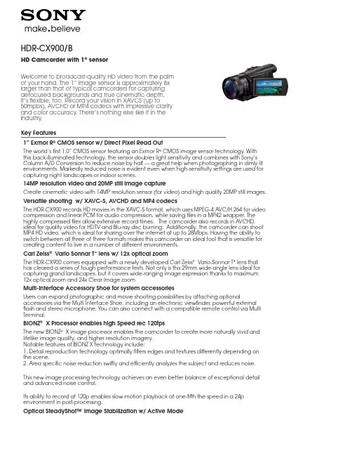 索尼HDR-CX900 1英寸 CMOS 传感器摄像头说明书