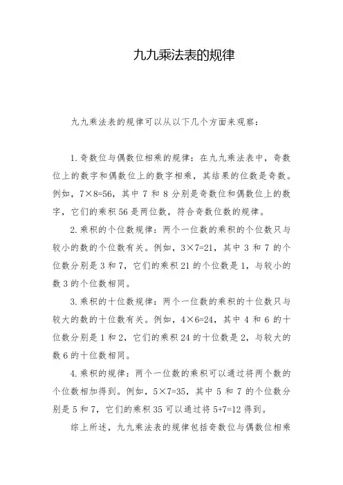 九九乘法表的规律