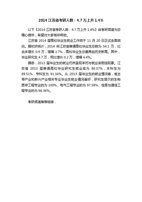 2014江苏省考研人数：4.7万上升1.4%