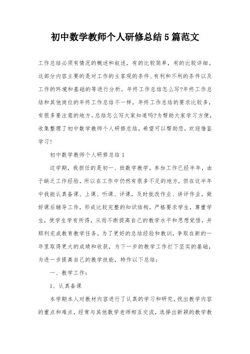 初中数学教师个人研修总结5篇范文