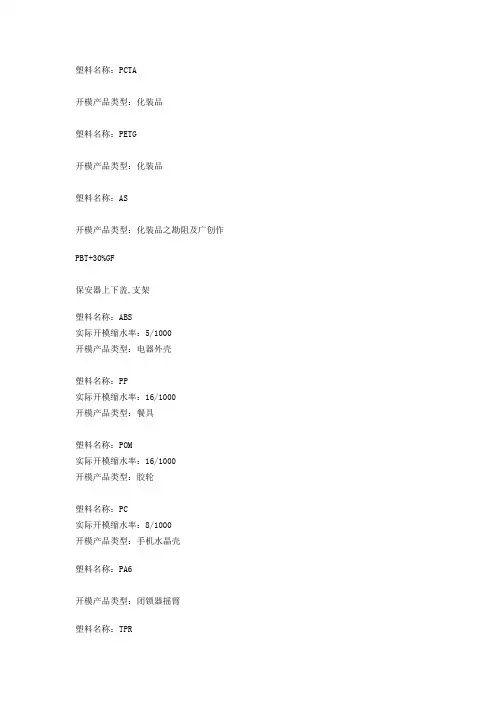 各种塑料缩水率
