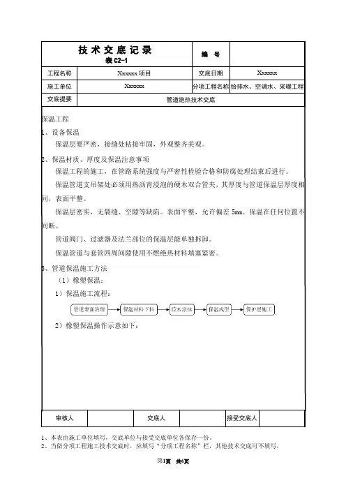 保温安装(给排水、空调水、采暖水)技术交底