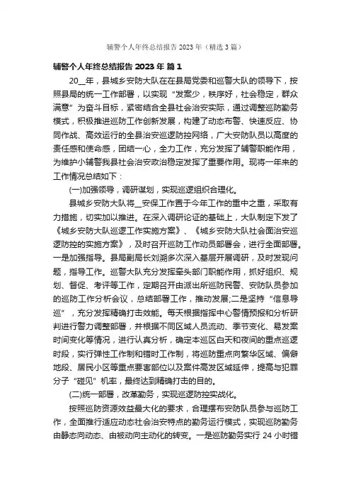 辅警个人年终总结报告2023年（精选3篇）