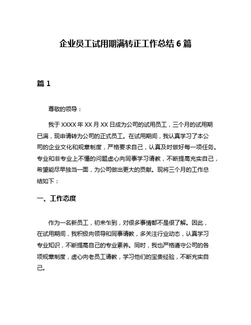 企业员工试用期满转正工作总结6篇