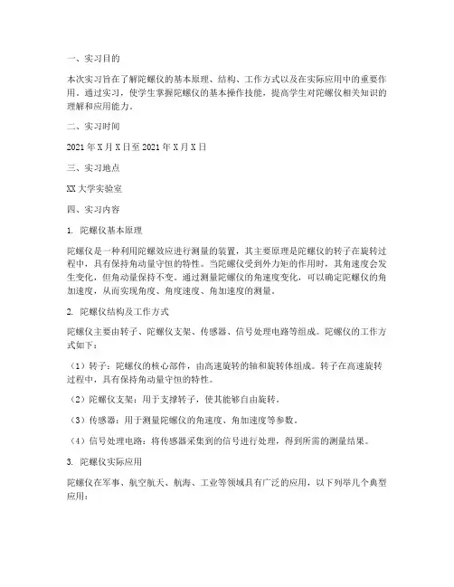 陀螺仪实习报告