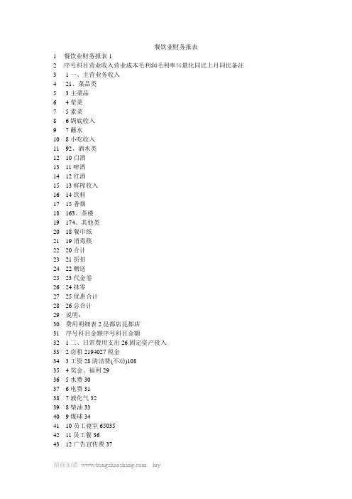 餐饮业财务报表