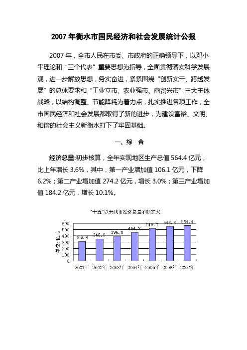 2007年衡水市国民经济和社会发展统计公报