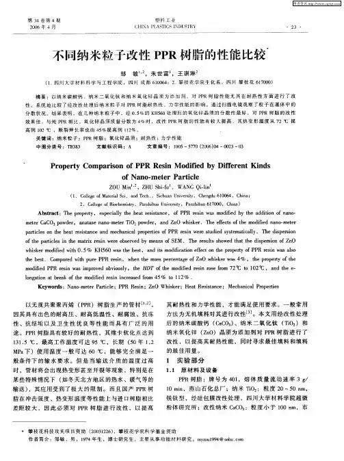 不同纳米粒子改性PPR树脂的性能比较