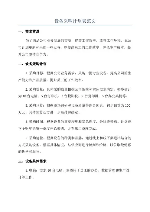 设备采购计划表范文