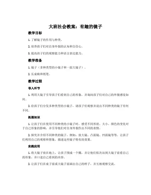 大班社会教案：有趣的镜子