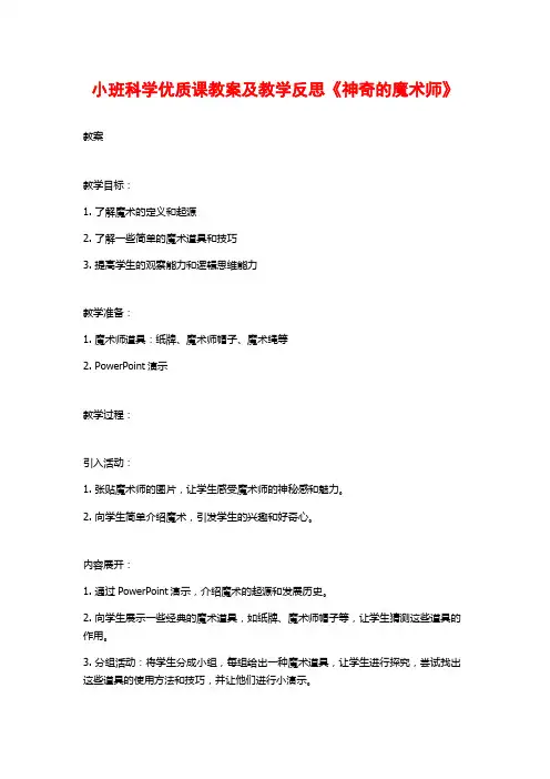 小班科学优质课教案及教学反思《神奇的魔术师》