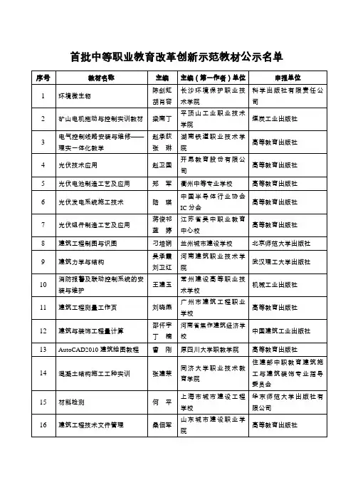 首批中等职业教育改革创新示范教材公示名单