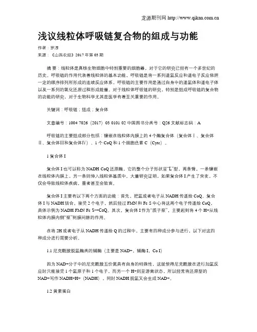 浅议线粒体呼吸链复合物的组成与功能