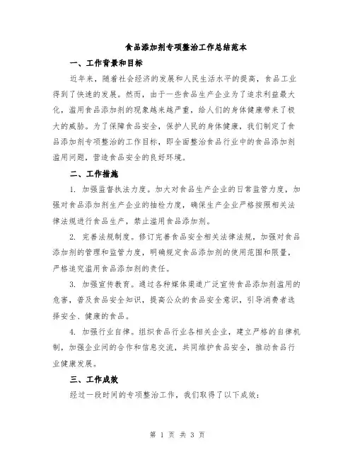 食品添加剂专项整治工作总结范本