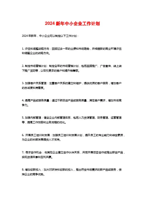 2024新年中小企业工作计划