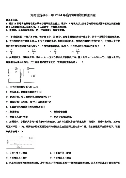 河南省辉县市一中2024年高考冲刺模拟物理试题含解析