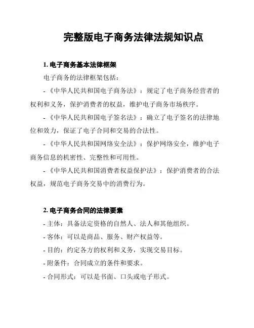 完整版电子商务法律法规知识点