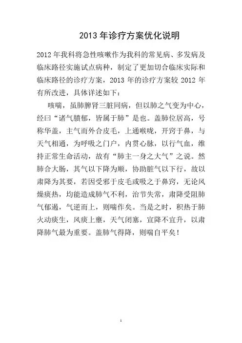 2013年诊疗方案优化说明