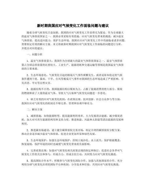 新时期我国应对气候变化工作面临问题与建议