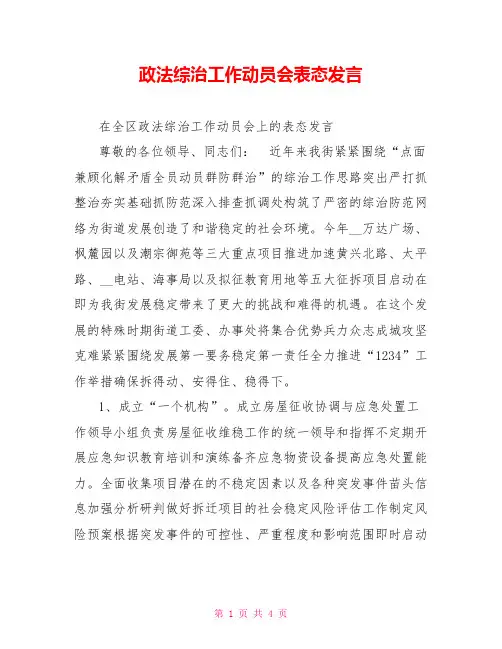 政法综治工作动员会表态发言