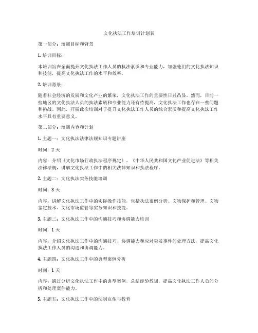 文化执法工作培训计划表