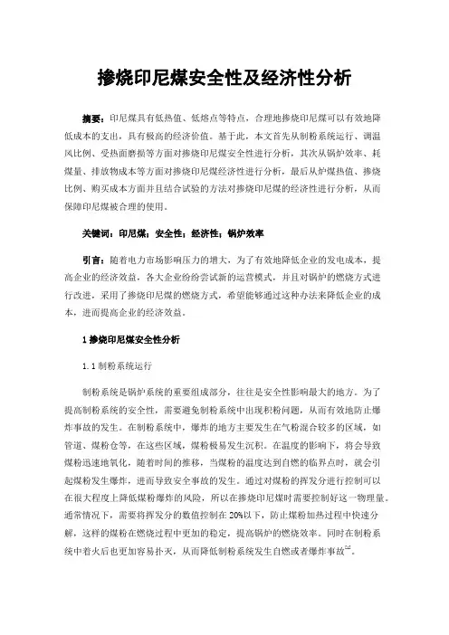 掺烧印尼煤安全性及经济性分析