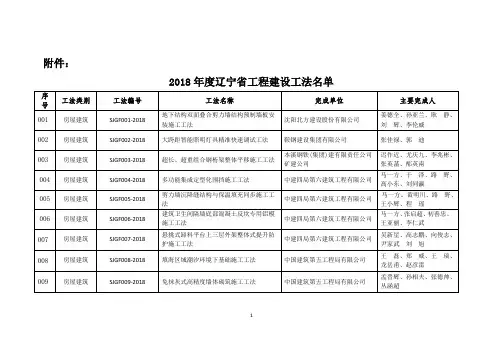 辽宁省2018年度建设工程工法名单