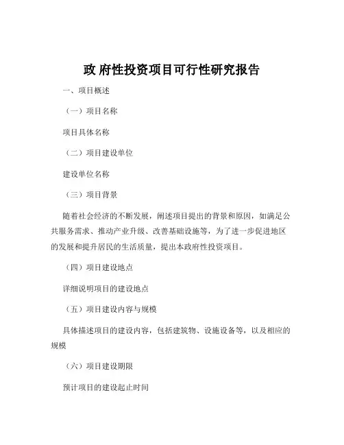 政 府性投资项目可行性研究报告