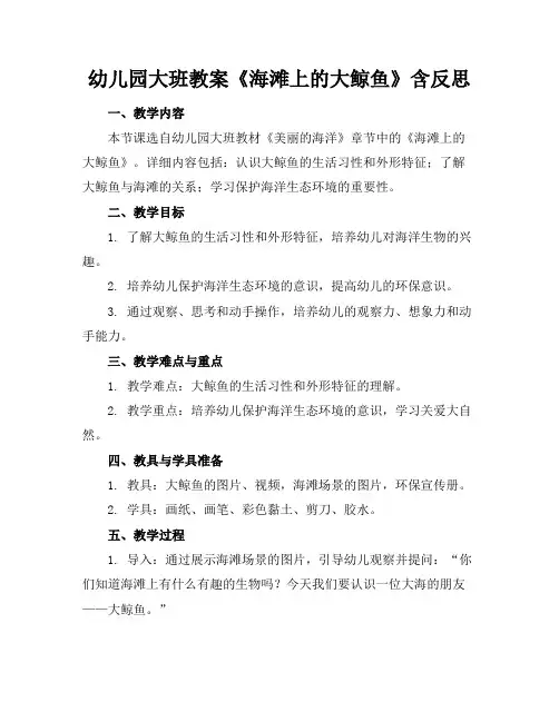 幼儿园大班教案《海滩上的大鲸鱼》含反思