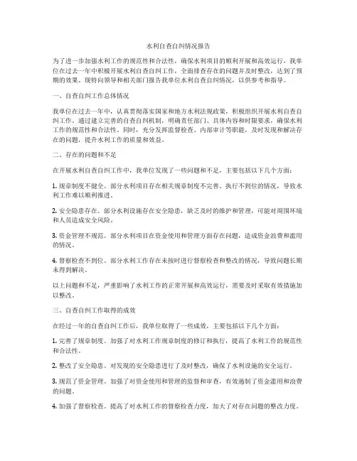 水利自查自纠情况报告