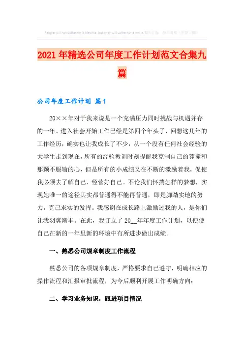 2021年精选公司年度工作计划范文合集九篇