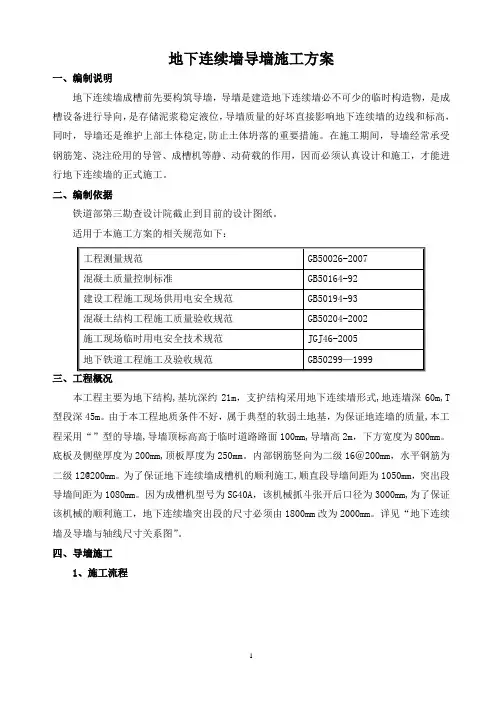 地连墙导墙施工方案