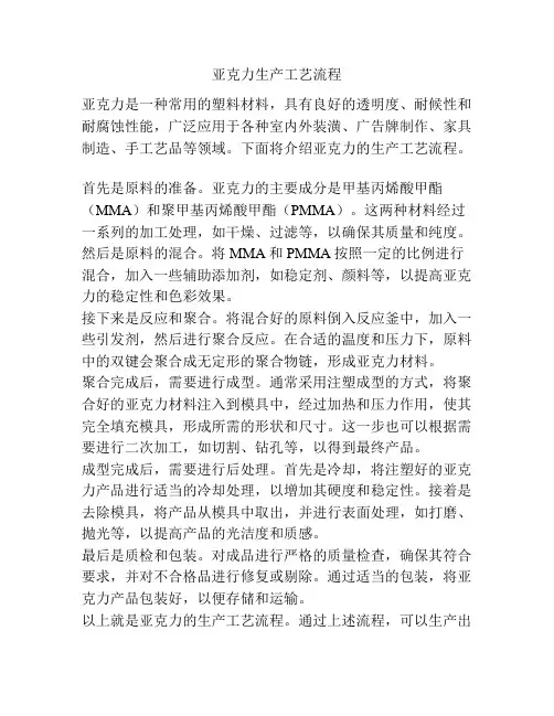 亚克力生产工艺流程