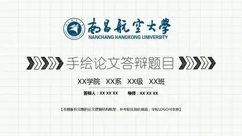 南昌航空大学 手绘论文答辩模板 精美框架式PPT模板