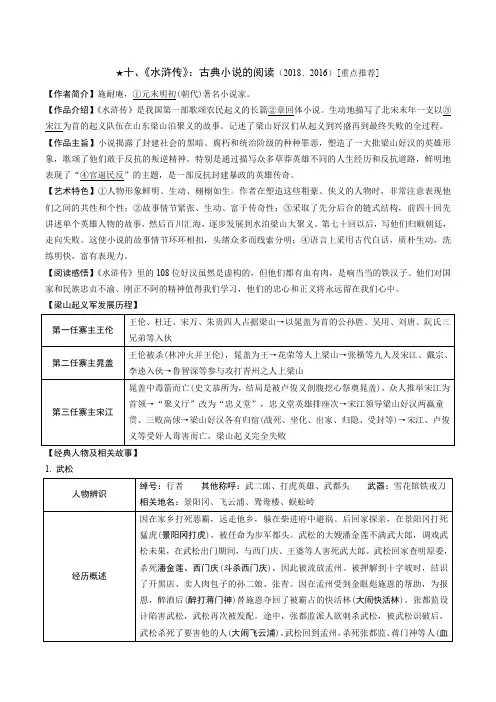 2020浙江省杭州市中考语文第一轮复习：  10. 《水浒传》