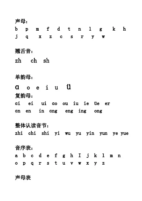 汉语拼音字母表_完整版_可A4打印